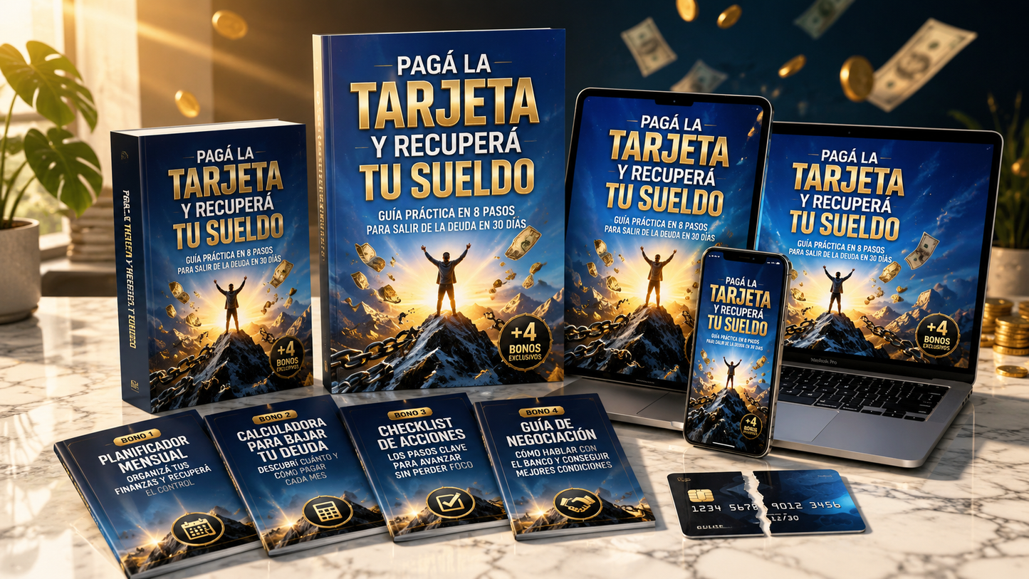 GUIA PRACTICA, PAGA LA TARJETA DE CREDITO CON 8 PASOS EN 30 DIAS + 4 Bonos GRATIS!!!